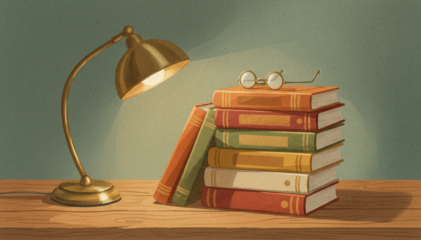 Stack of assertiveness books on a desk next to a notebook and pen