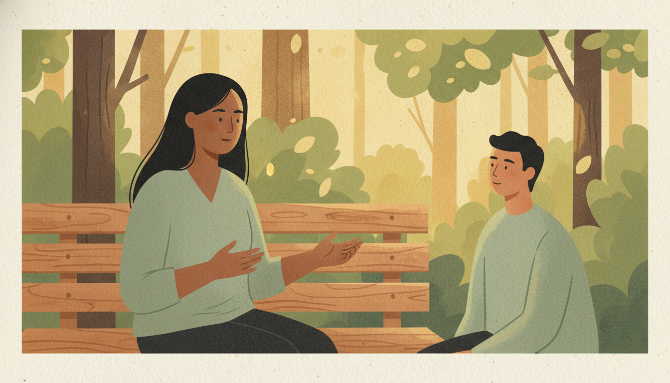 Two people having a clear, respectful conversation demonstrating assertive communication