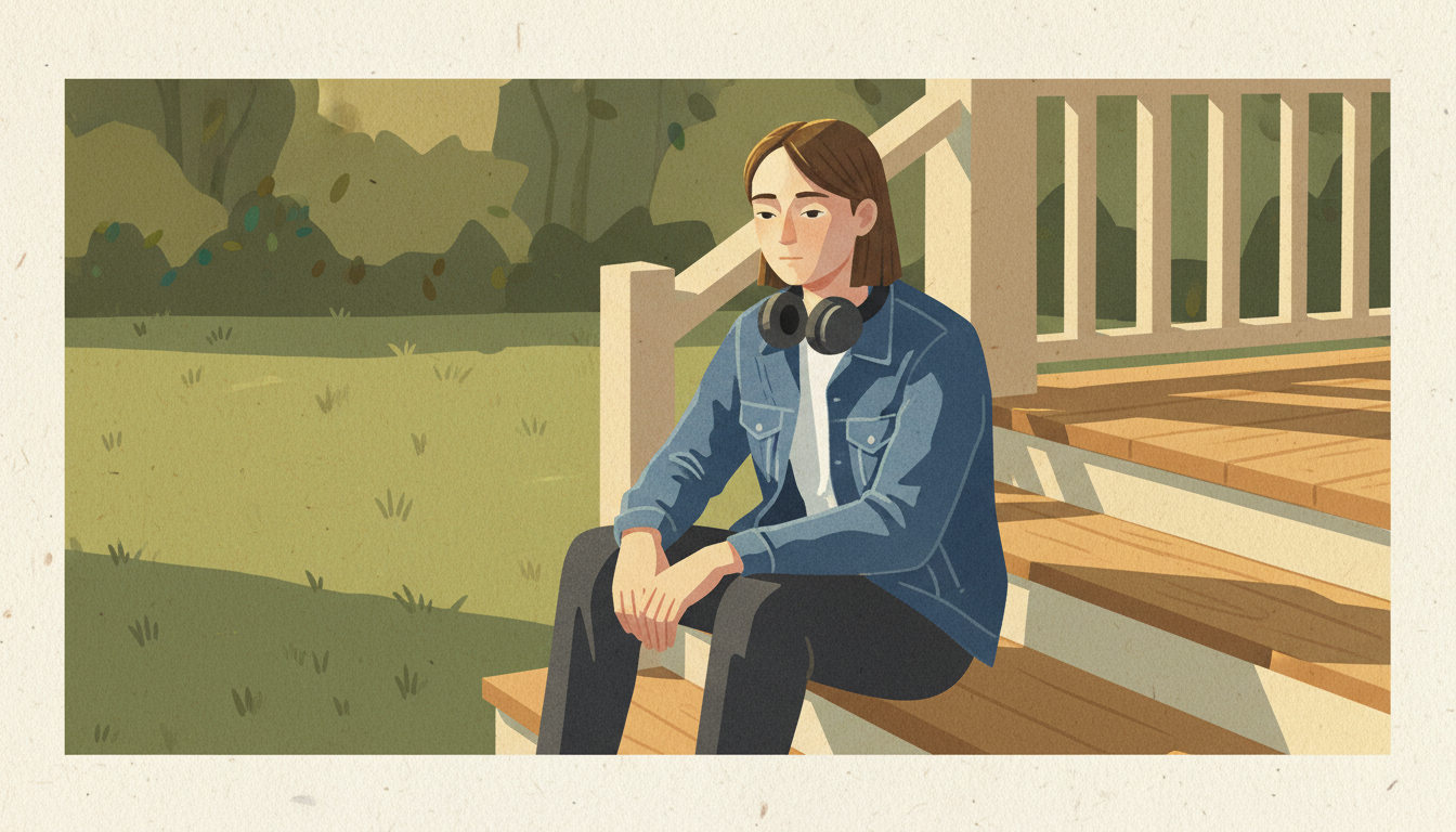 Teenager confidently talking with friends in a school setting