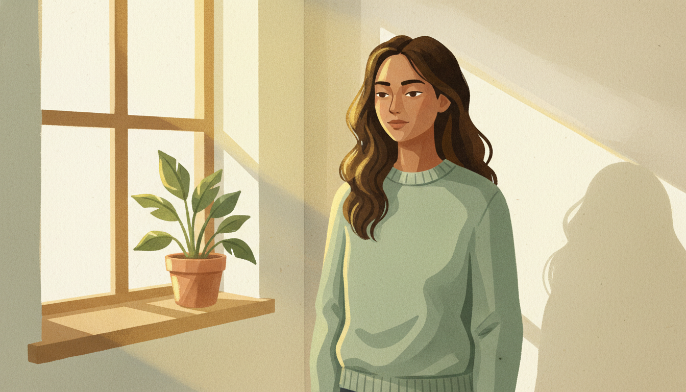 Person sitting peacefully with clear space around them, representing personal boundaries