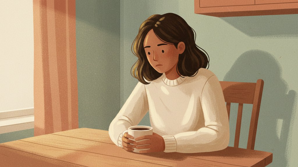 Person sitting alone at a kitchen table looking quietly frustrated, representing accumulated resentment in a relationship