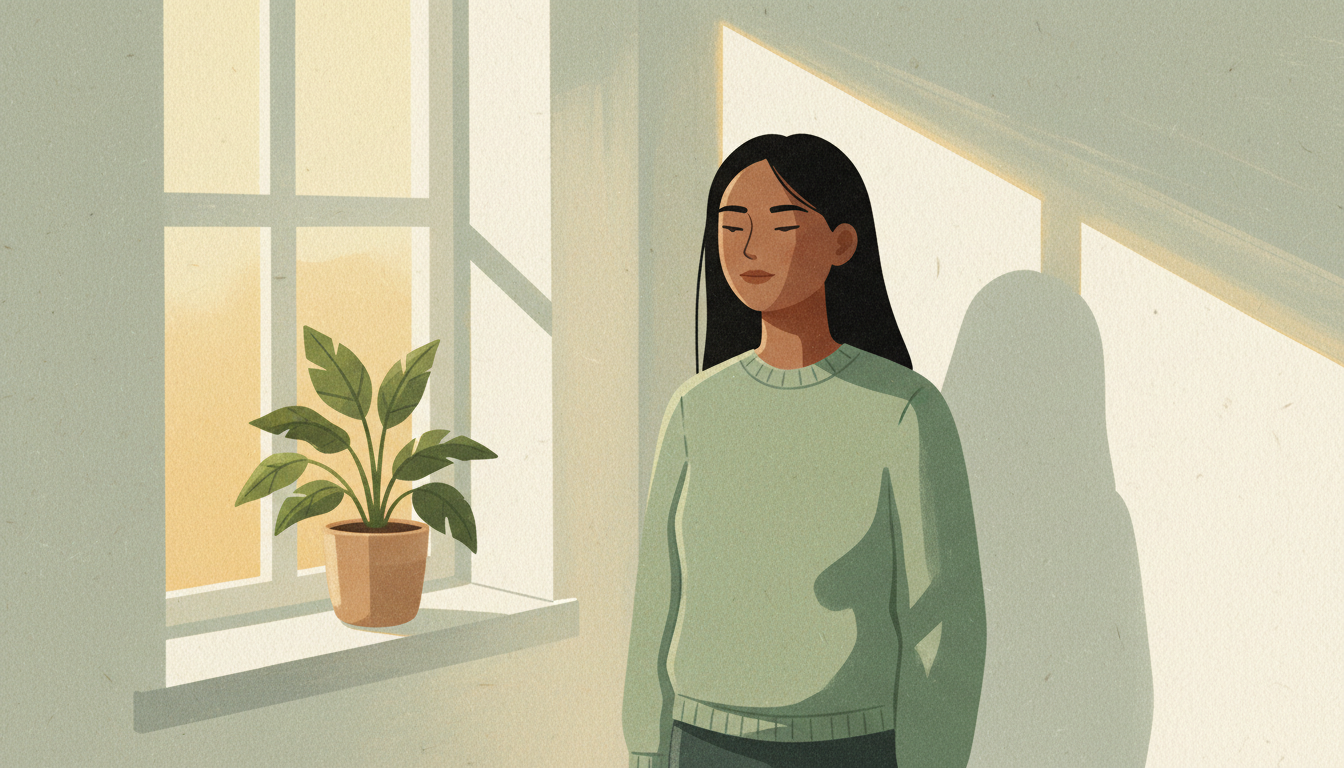 Person reflecting quietly, representing the practice of setting internal boundaries