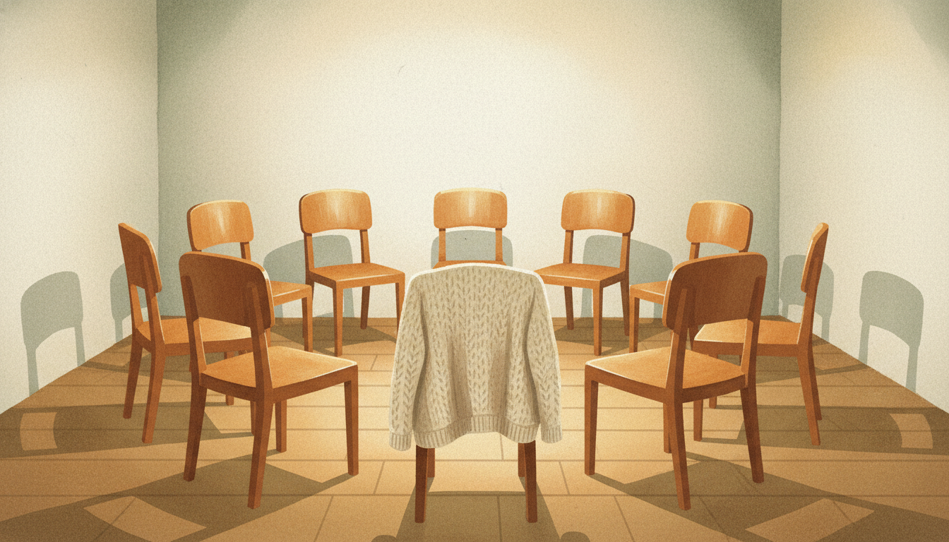 A circle of chairs in a warm room, representing the supportive environment of Al-Anon meetings