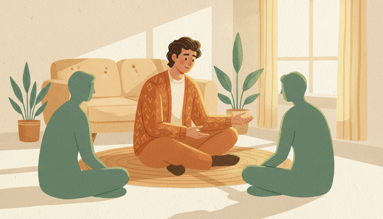 Family members gathered around a table preparing for a loving intervention conversation