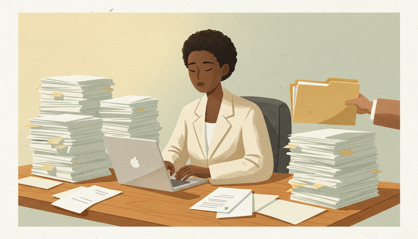 Professional at their desk learning to set limits, representing people pleasing at work