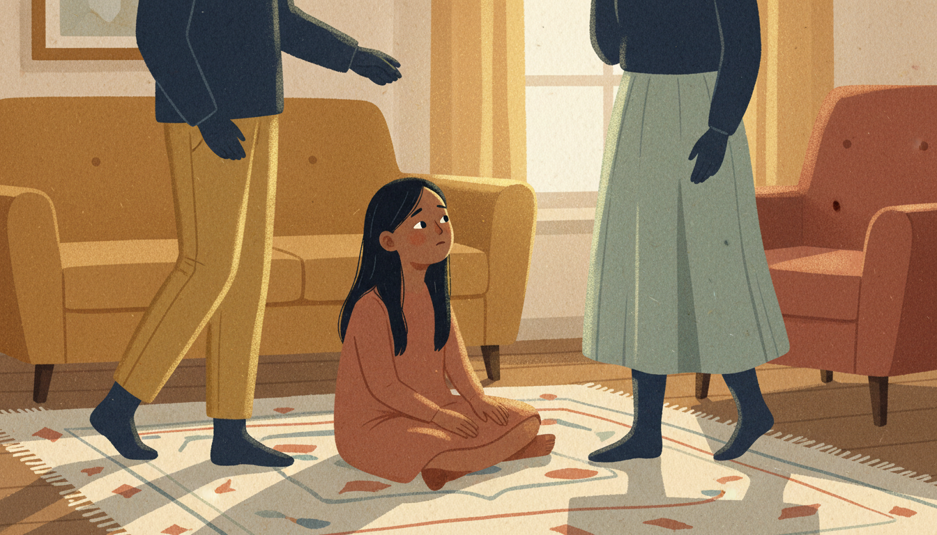 Person looking thoughtful while reflecting on childhood photos, representing the causes of people pleasing