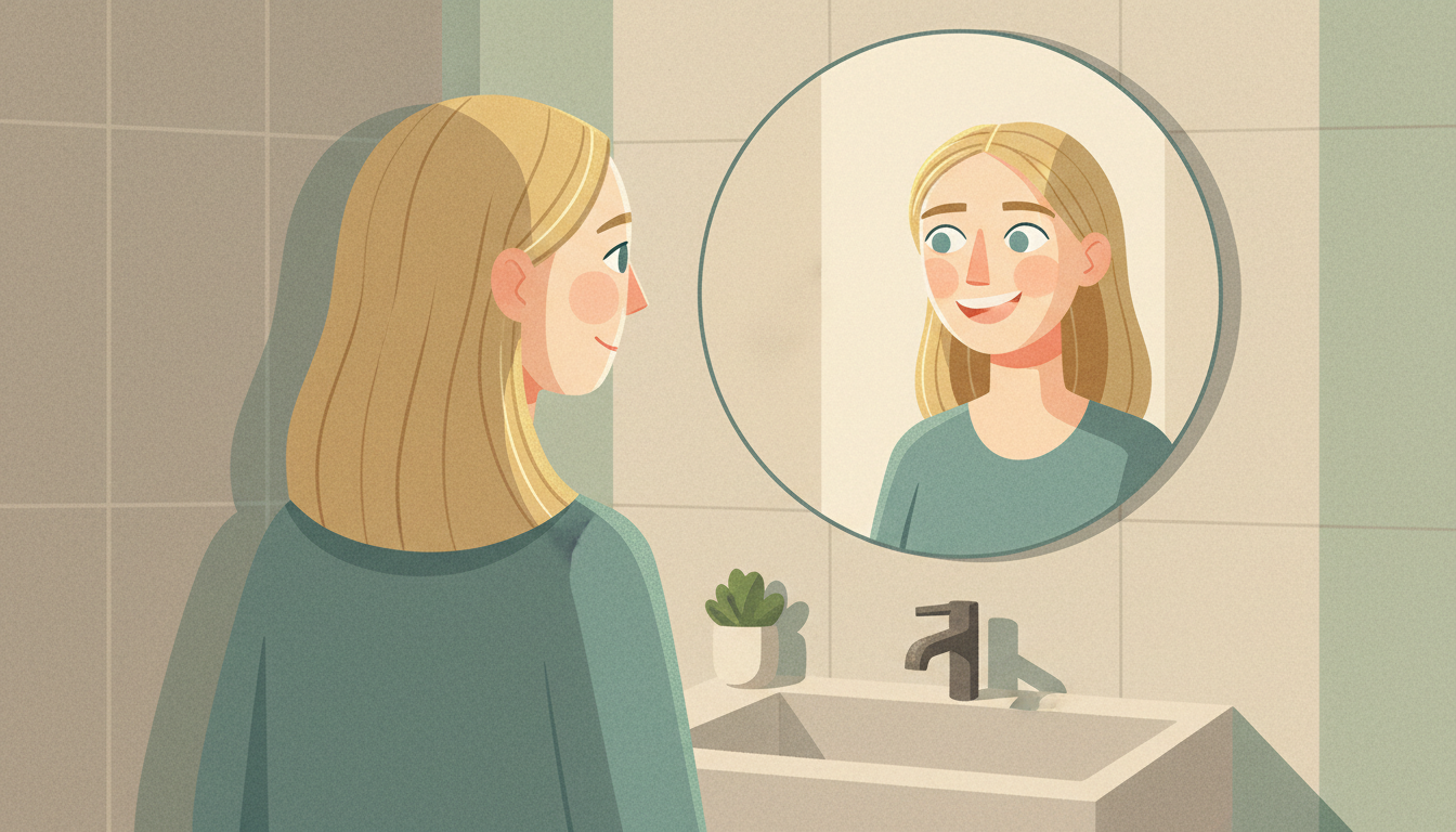 Person looking in a mirror reflecting on their personality patterns and habits