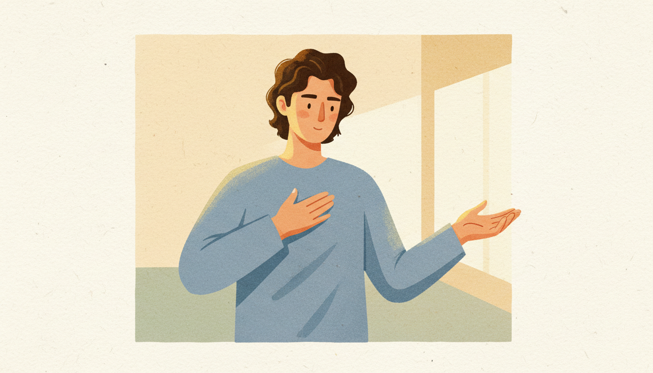 Person gracefully declining a request with a warm but firm expression, representing how to say no politely