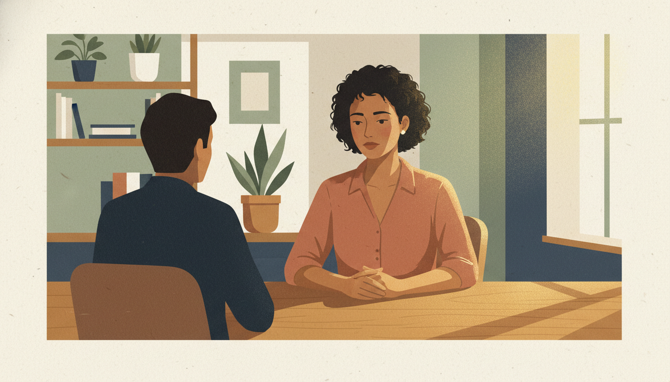 Employee having a professional conversation with their manager about workload limits