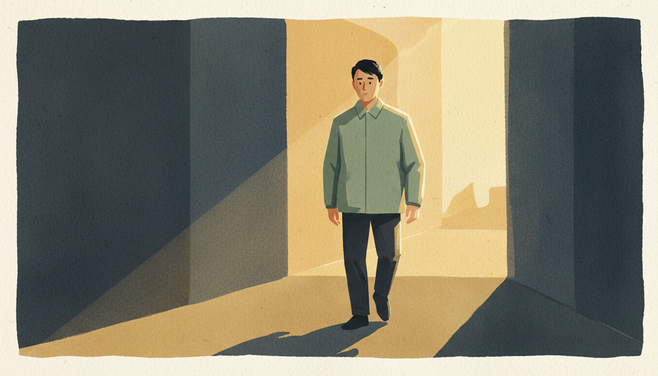 Person looking through a window with visible tension, representing the invisible cage of coercive control