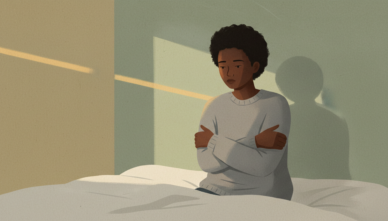 Person standing in shadows with a faint light ahead, representing recovery from emotional abuse