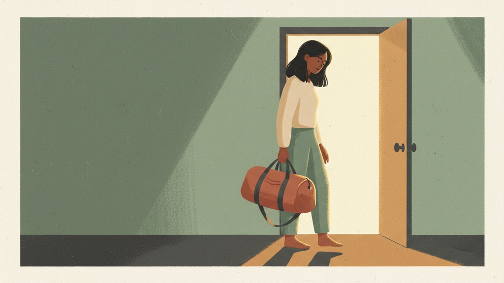 Person packing a bag and looking toward an open door, representing the decision to leave a narcissist