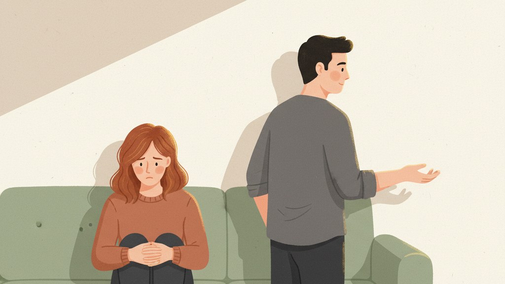 Person looking down with arms crossed while another person waves dismissively, representing emotional invalidation