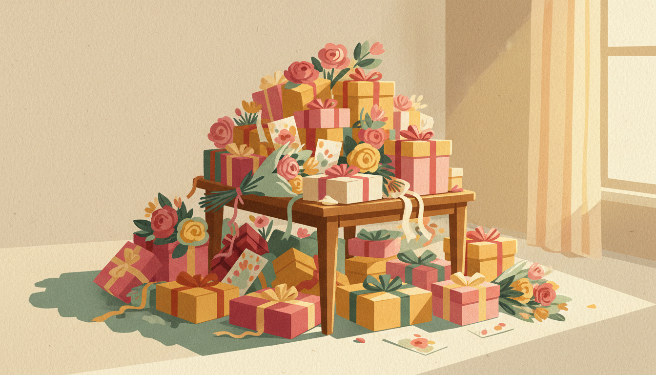 Overwhelming shower of gifts and messages representing love bombing examples