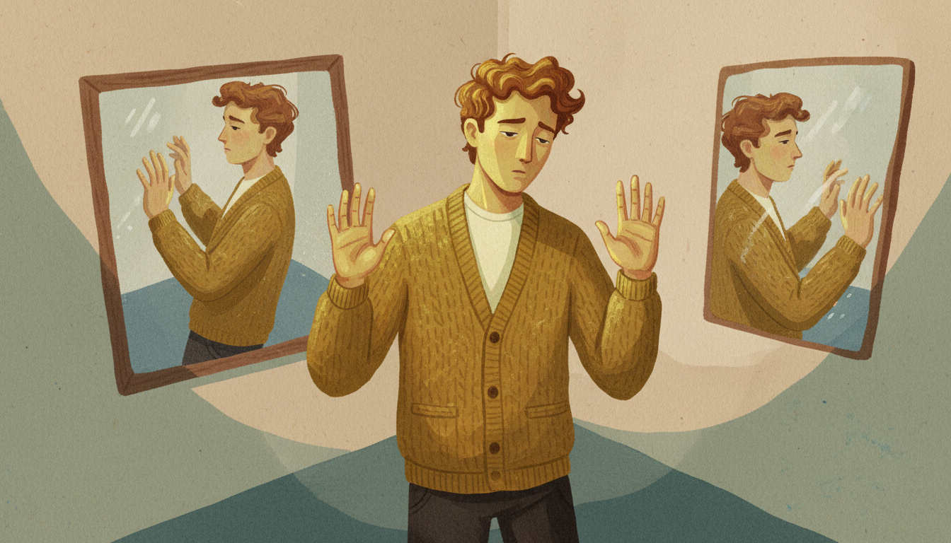 Person standing firm while distorted reflections surround them, representing narcissistic gaslighting