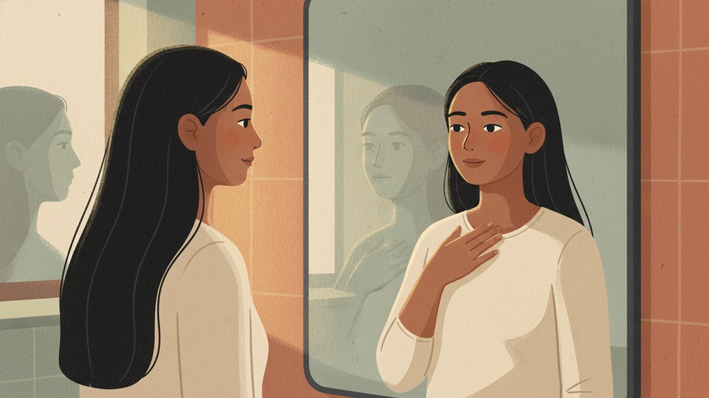Person looking thoughtfully at their reflection, beginning to recognize patterns they had been tolerating