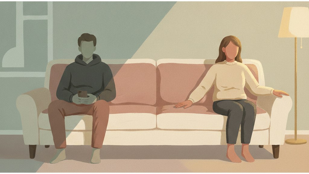 Two people at opposite ends of a couch, one turned away in pointed silence, illustrating silent treatment examples in everyday life