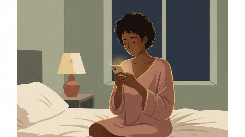 A figure standing alone holding a phone late at night, hesitating before a message, illustrating the felt experience of asking why do I keep going back to my ex