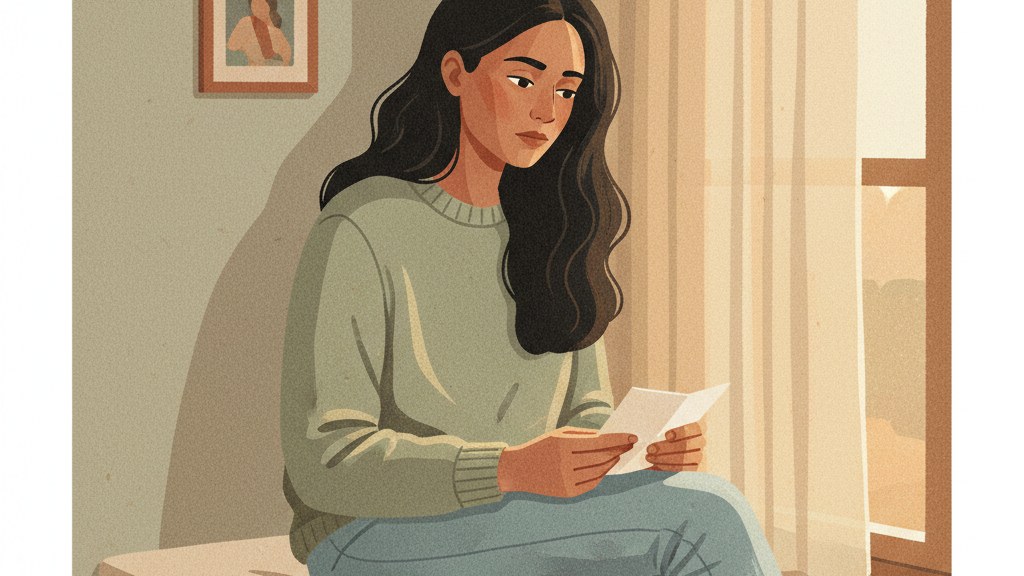 A figure sitting alone on a cream-colored bench in soft afternoon light, holding a small object, illustrating the felt experience of asking why do I still love my abusive partner