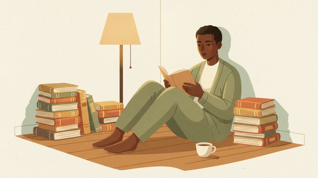 Illustration of a person reading assertiveness books
